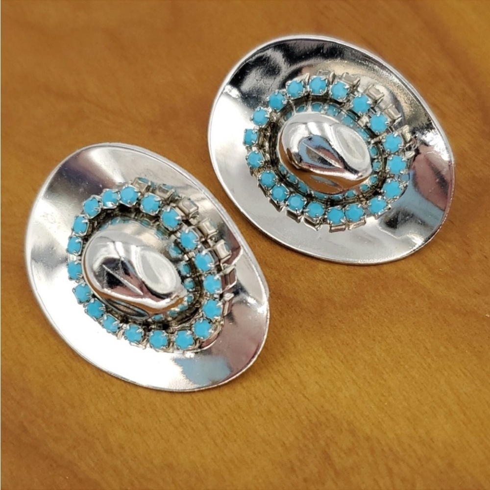 Silver Cowgirl Hat Earrings